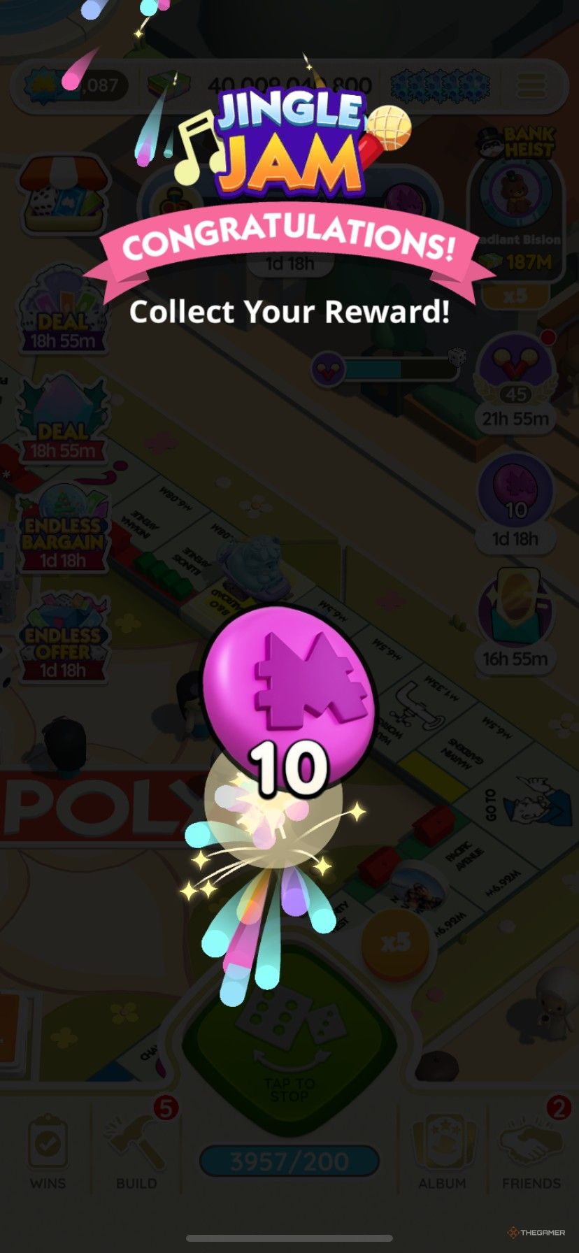 کسب 10 توکن Juggle Jam اضافی از مسابقات Jingle Jam در Monopoly Go.