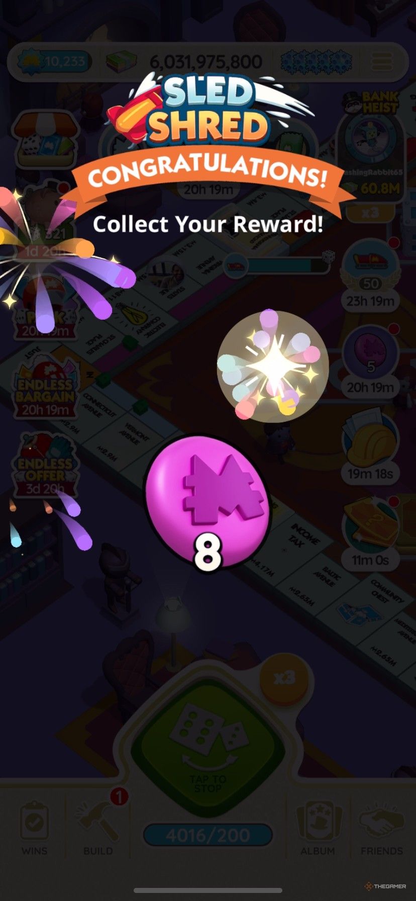 کسب 8 توکن Juggle Jam رایگان از Sled Shred در Monopoly Go.
