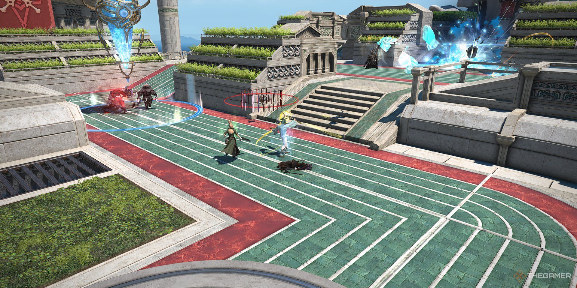 یک تصویرگر با دشمنان در PvP در Final Fantasy 14 مبارزه می کند.