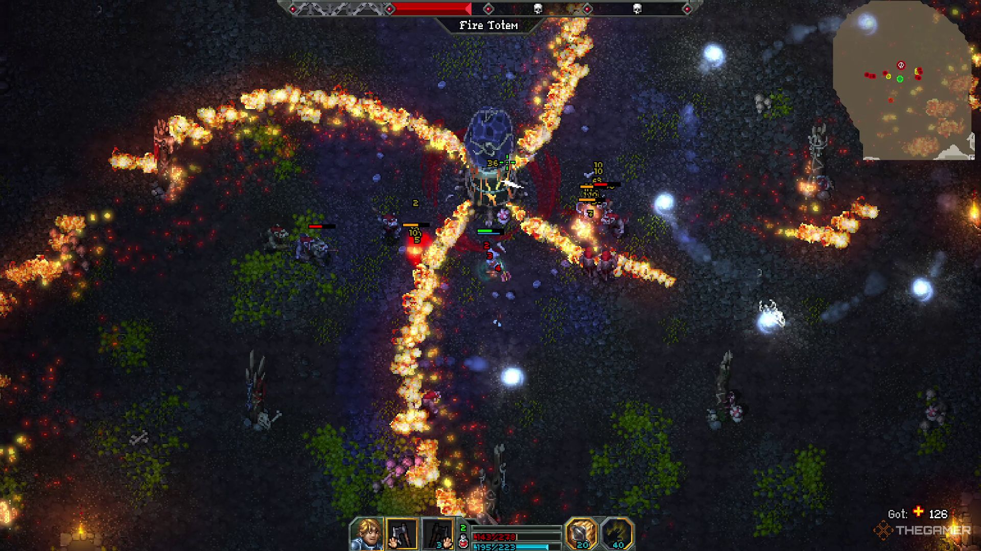 The Fire Totem spewing waves of fire in Heroes of Hammerwatch 2.