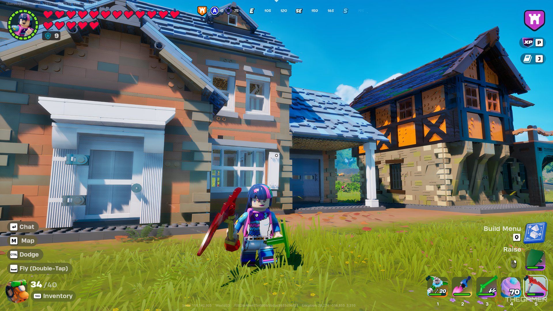 شخصیت Lego Fortnite Odyssey در مقابل دو پیش ساخته ایستاده است.
