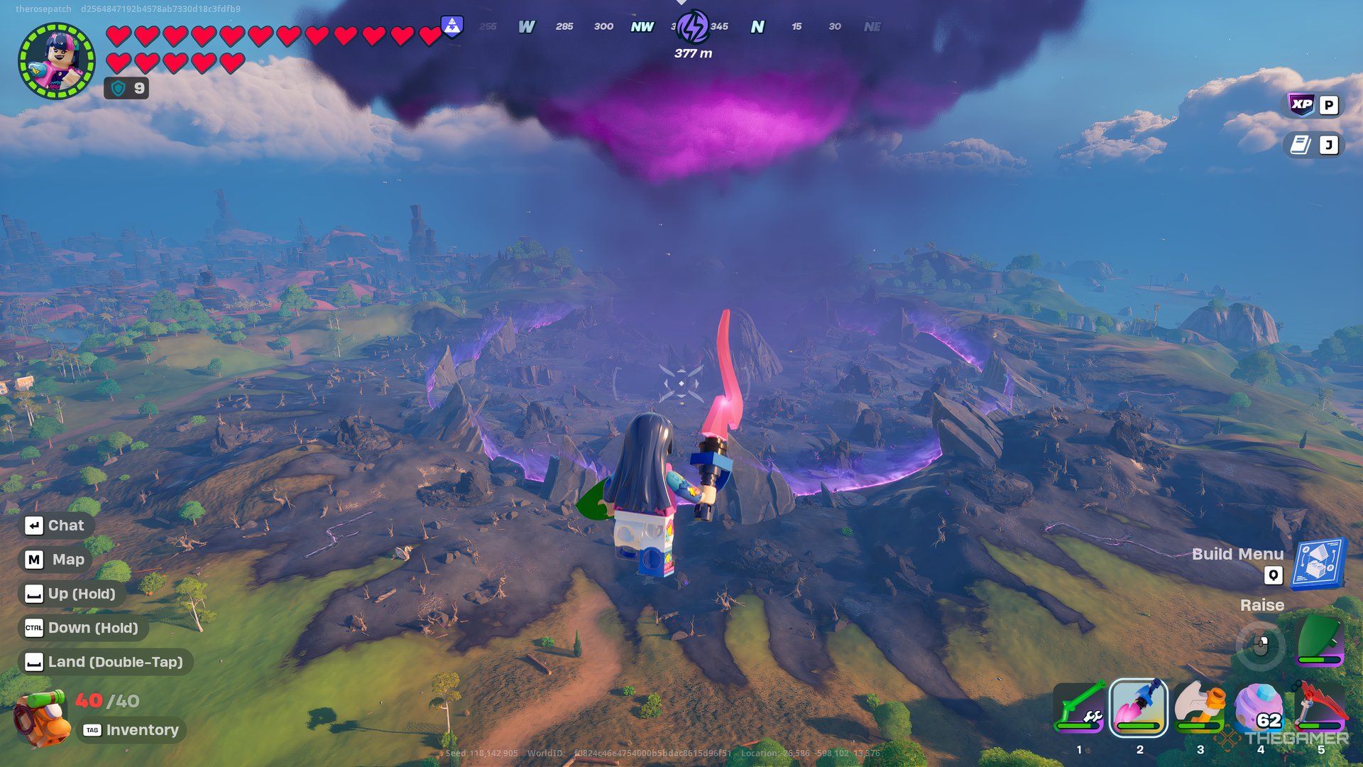 Hovering Above The Storm Biome In Lego Fortnite Odyssey.