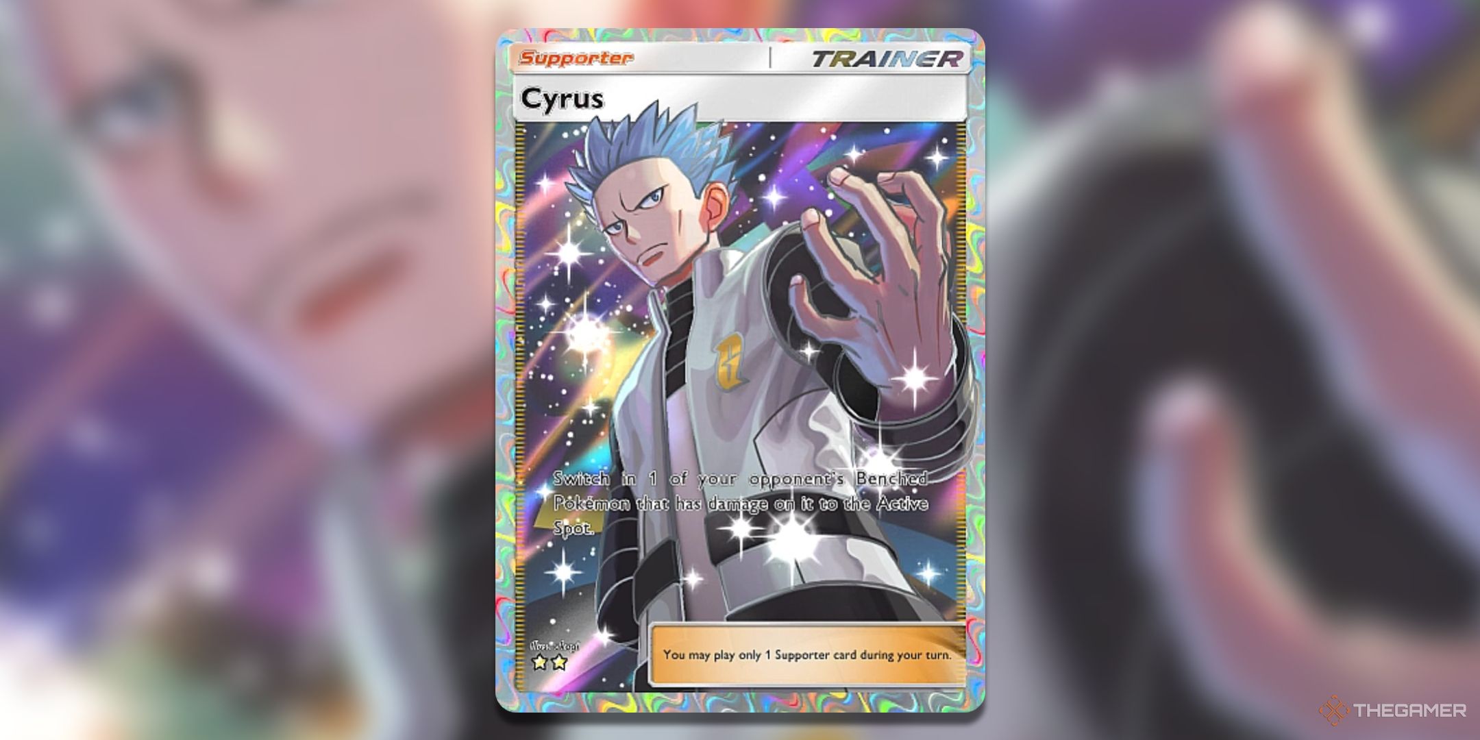 Full Art Cyrus Pokemon TCG Pocket Space Time Smackdown Card Art.