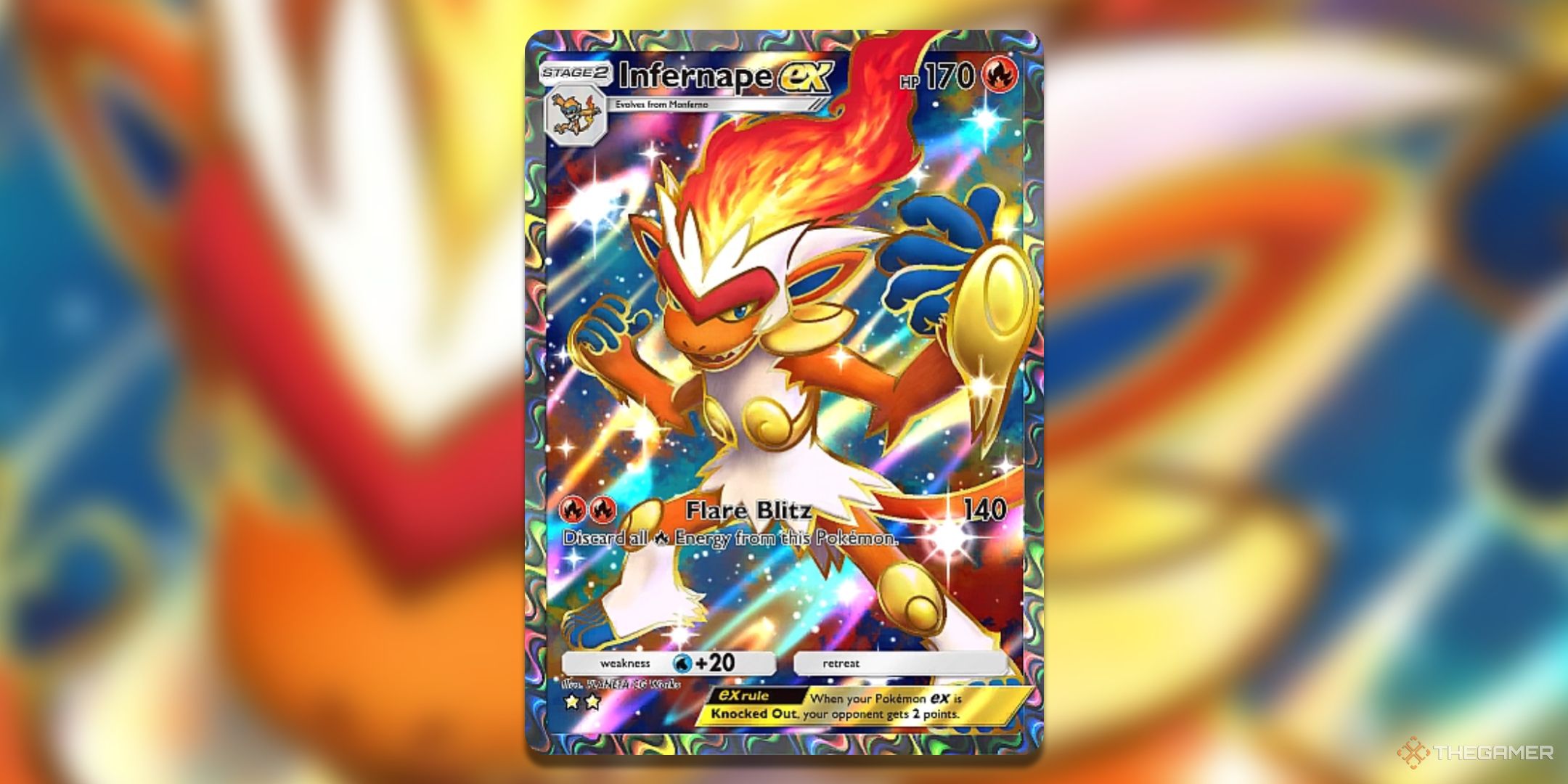 Full Art Infernape ex Pokemon TCG Pocket Space Time Smackdown Card Art.