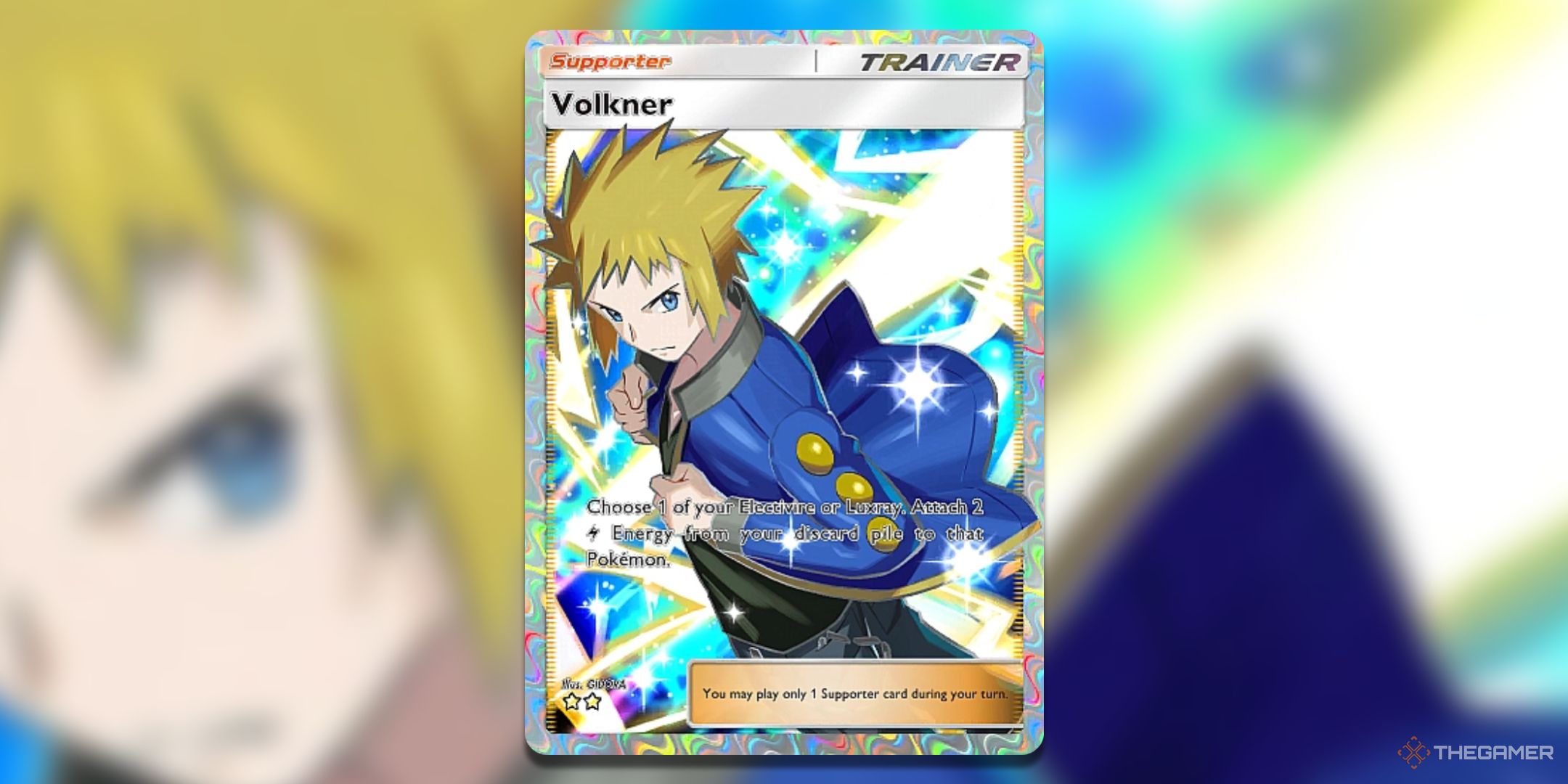 Full Art of Volkner in Pokemon TCG Pocket Space Time Smackdown.