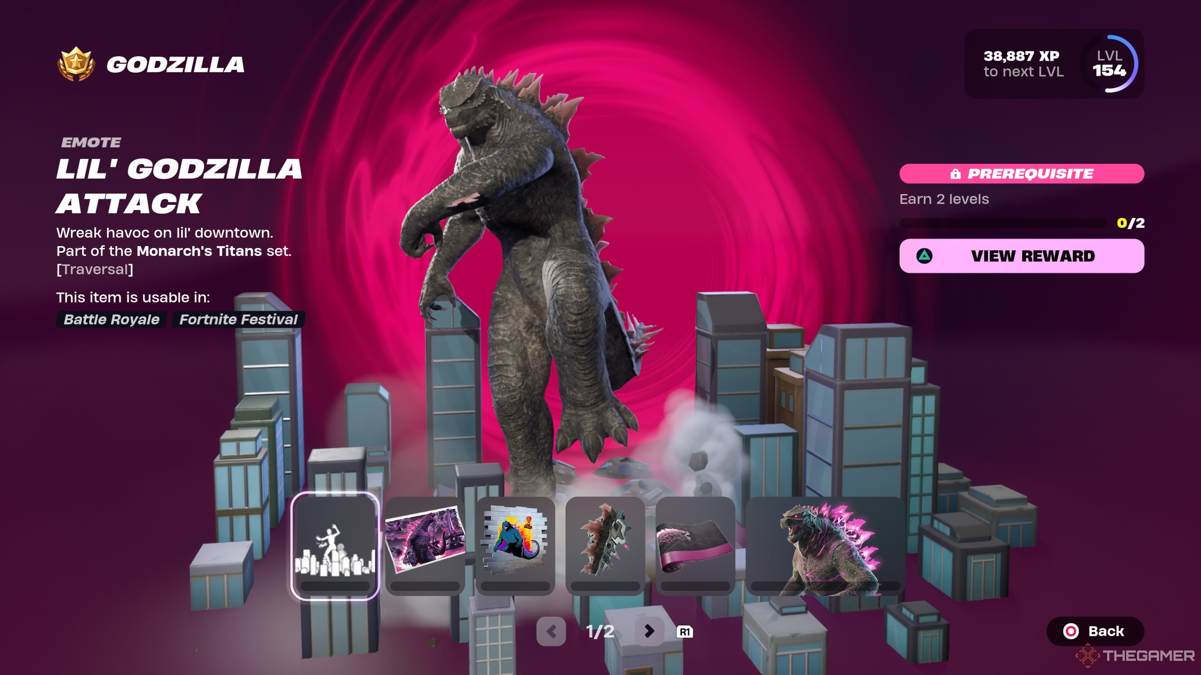 Godzilla Pass Page one in Fortnite.