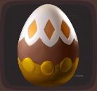 Brown egg with a white top, gold bottom, and golden shapes in Luma Island.