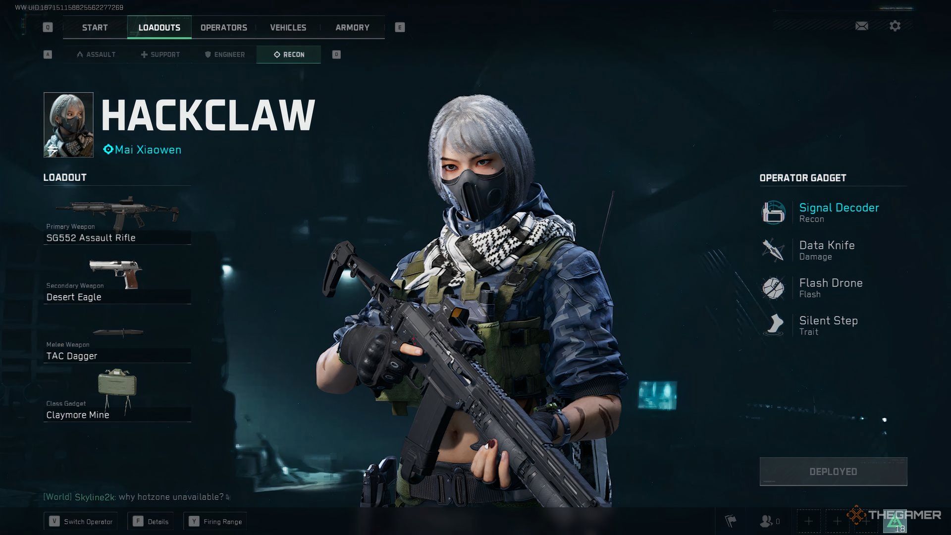 نمایش بار Hackclaw در حالی که او اسلحه ای را در Delta Force نگه می دارد.