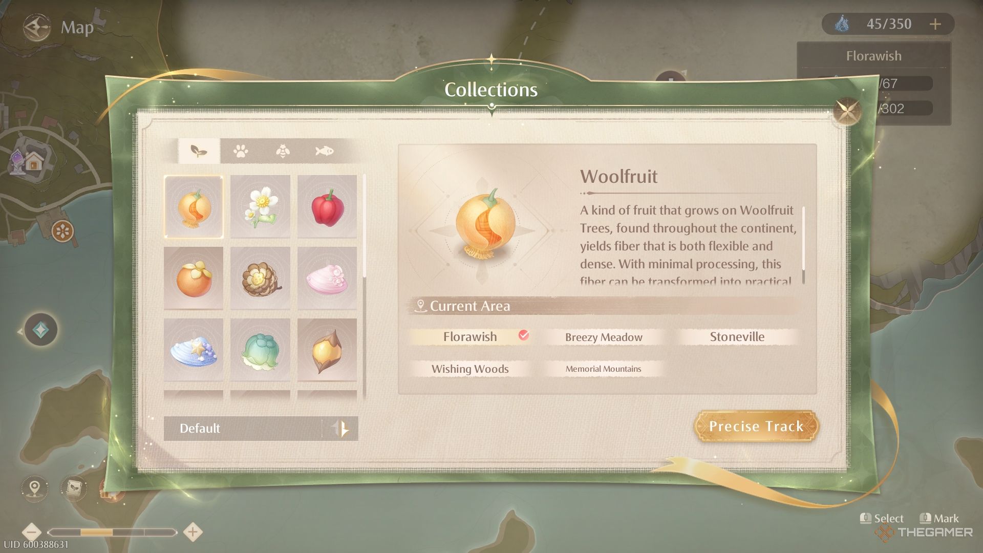 Woolfruit collection menu in the map.