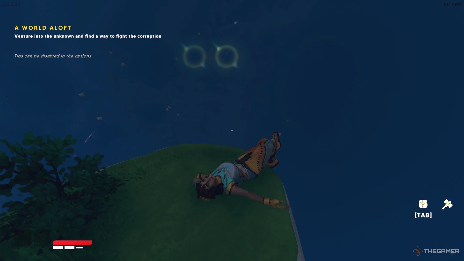 Laying down on a home island overlooking the skies in Aloft.