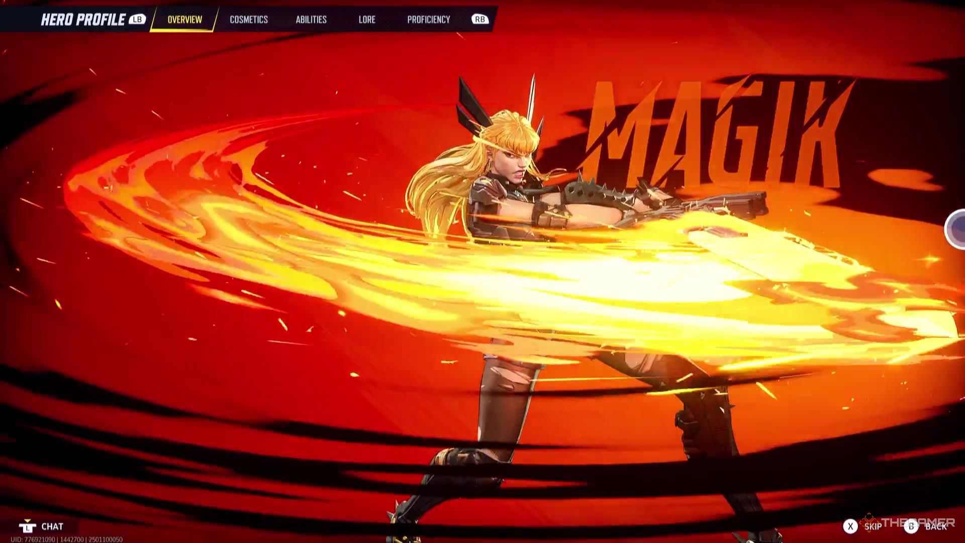 Magik swings her sword, creating an arc of fire, in Marvel Rivals.