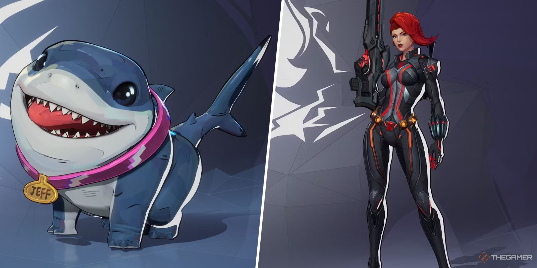 Left: Jeff the Land Shark, Right: Black Widow. Both from Marvel Rivals. 