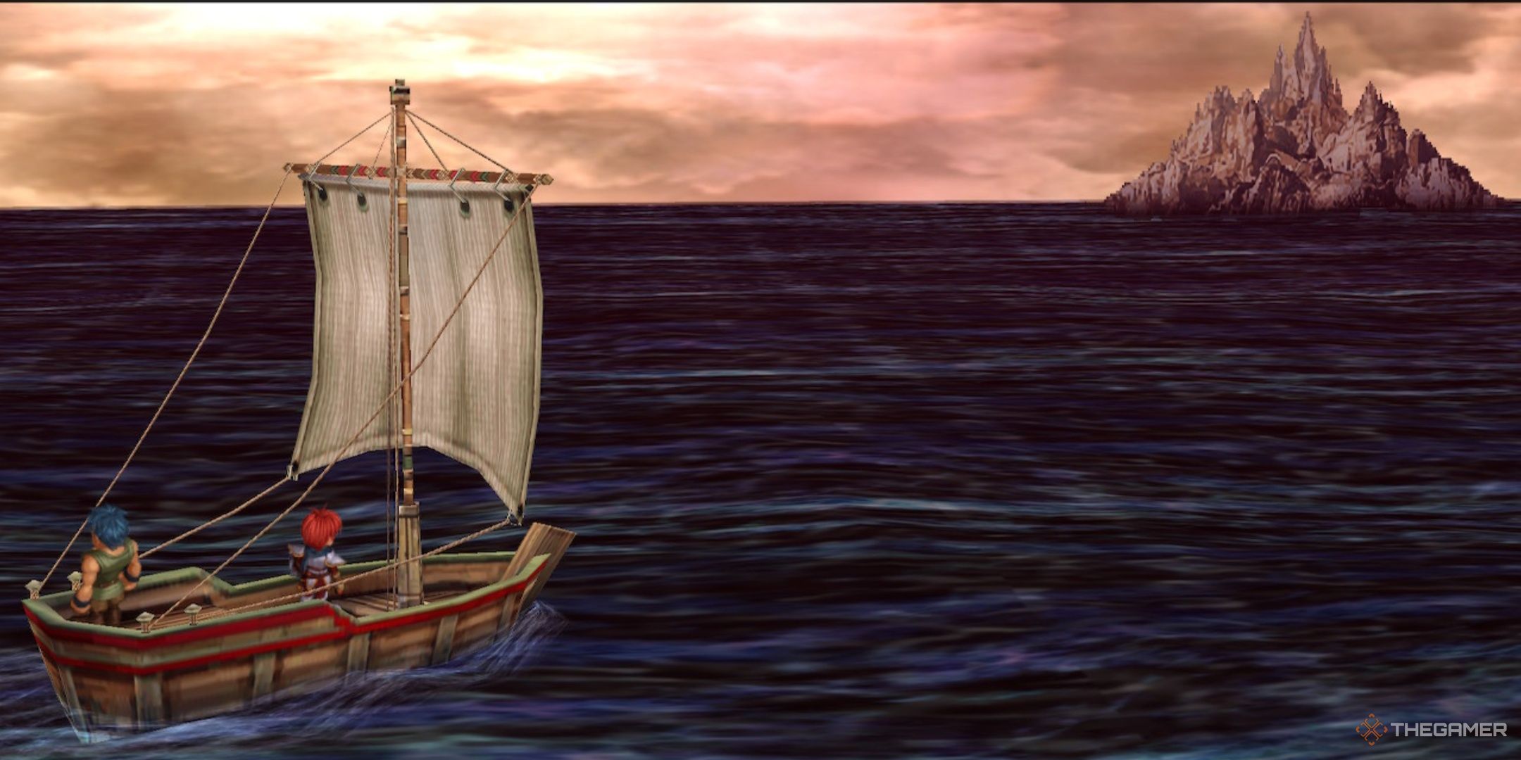 Adol and dogi sailing towards genos island in ys memoire the oath in felghana.