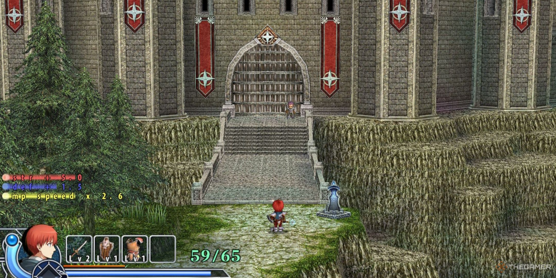 Adol standing outside Valestein Castle in Ys Memoire the oath in felghana.