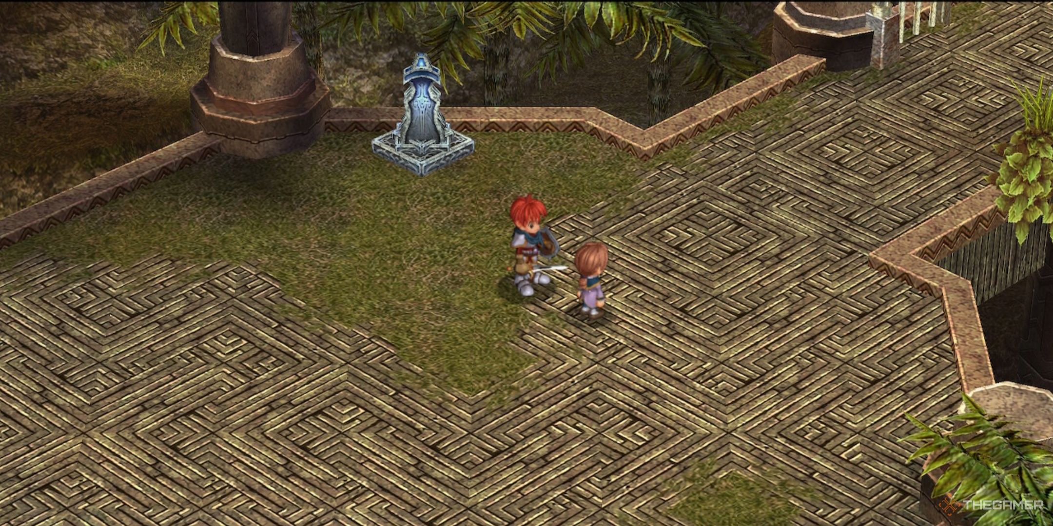 Adol standing beside Christof outside the Illburn Ruins in Ys Memoire The Oath In felghana.