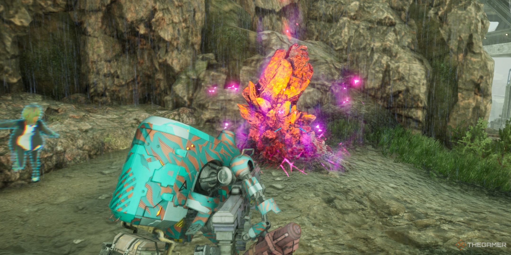 A glowing AO crystal in the rain in synduality echo of ada.