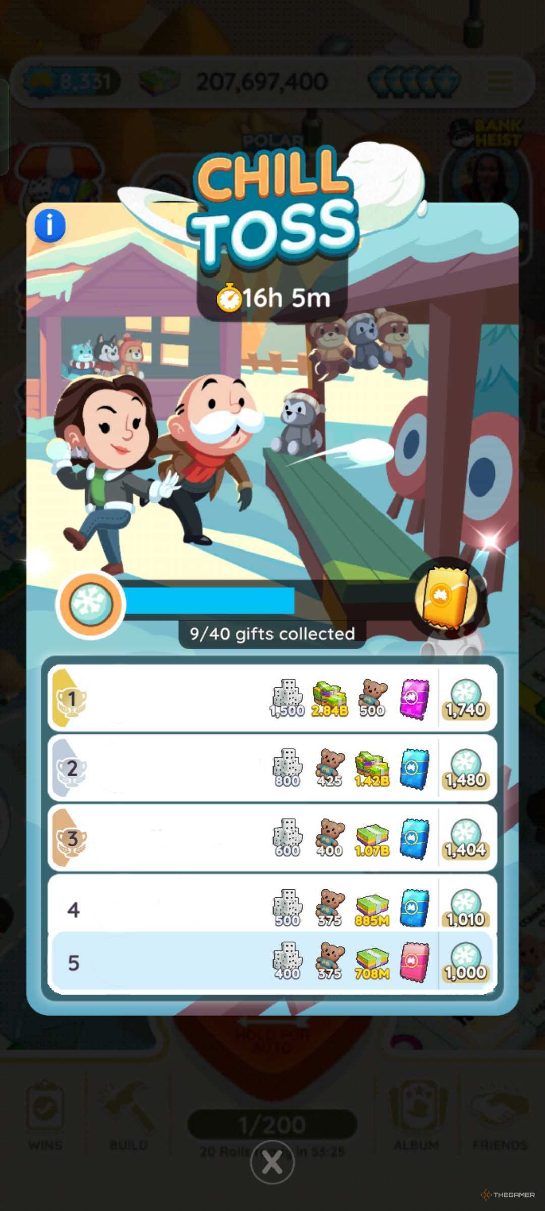 Monopoly Go. Chill Toss leaderboard.