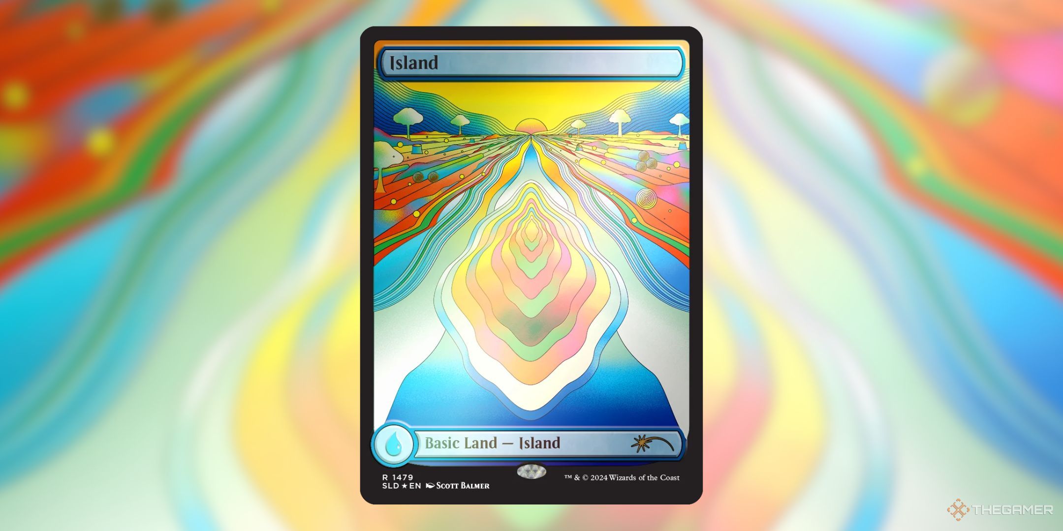 A Magic: The Gathering island which is unique, multicoloured, and incredibly bright and vibrant