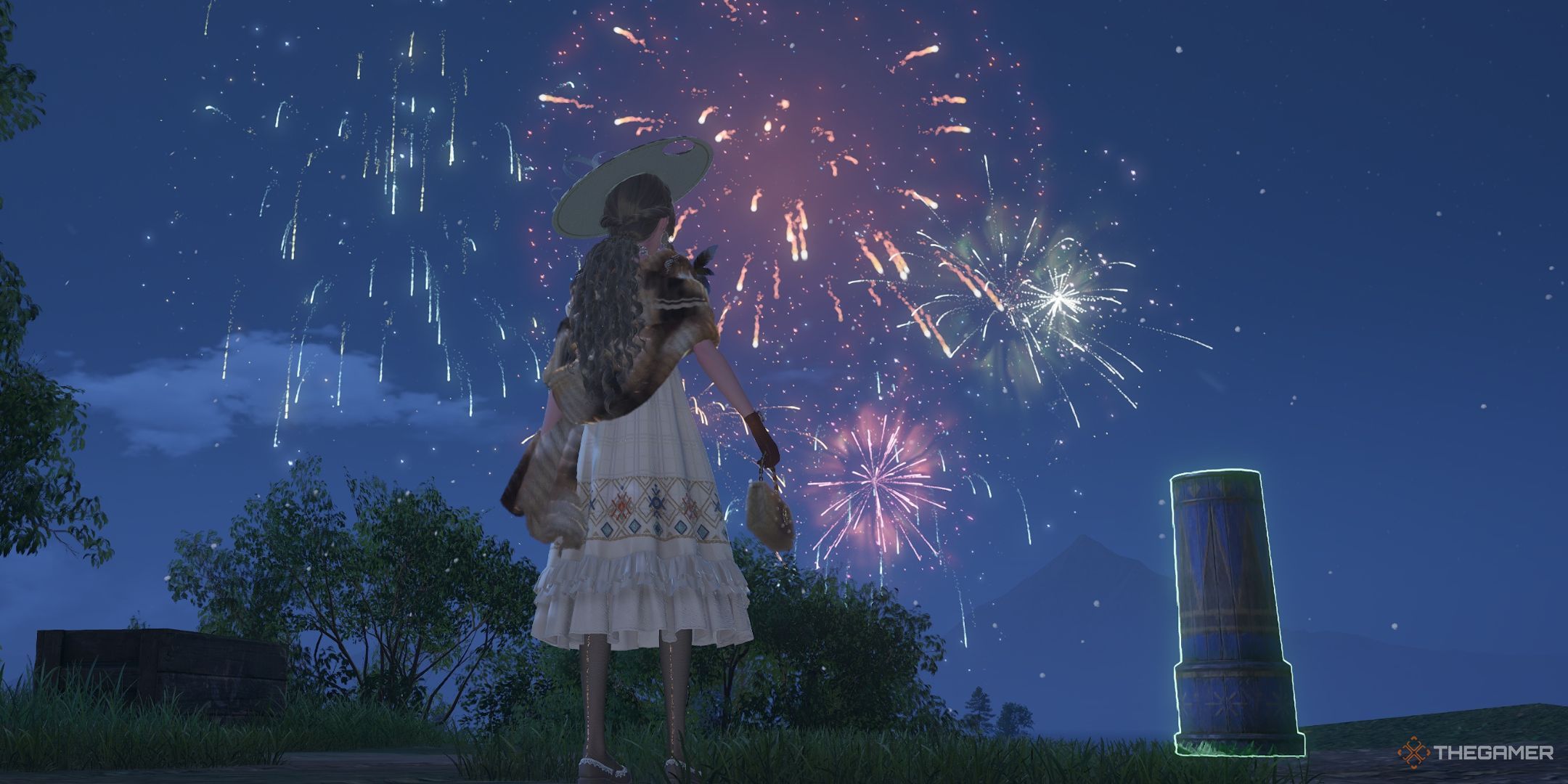 Nikki is gazing at the fireworks in the Fireworks Isles in Infinity Nikki.