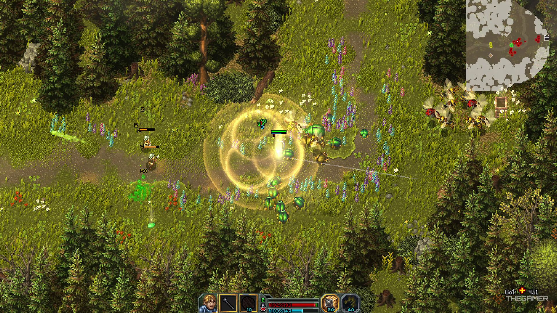 A Paladin casting Lay on Hands to heal themself in Heroes of Hammerwatch 2.