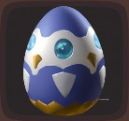 Blue egg with a white middle and multicolored markings in Luma Island.