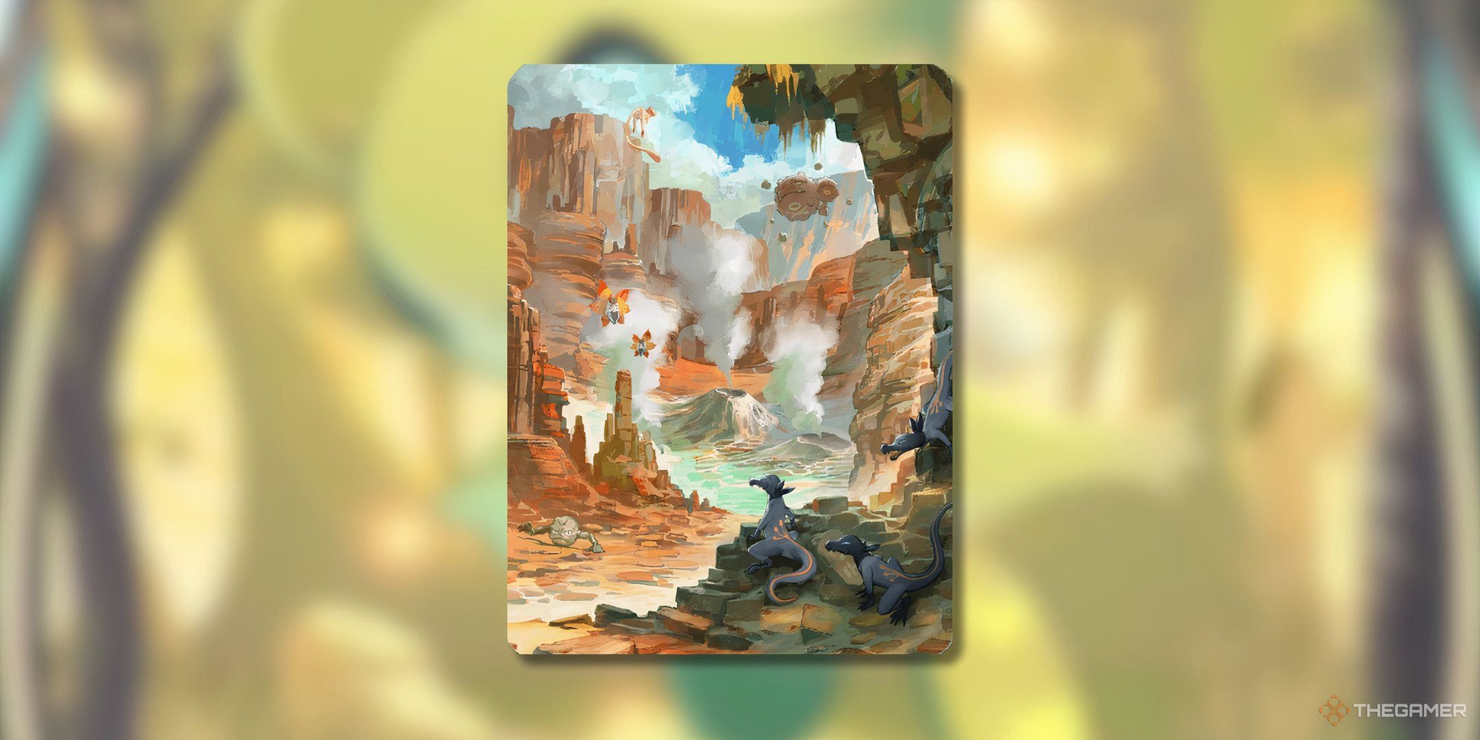 Pokemon Trading Card Game Pocket Scorching Wilderness binder cover over blurred background.