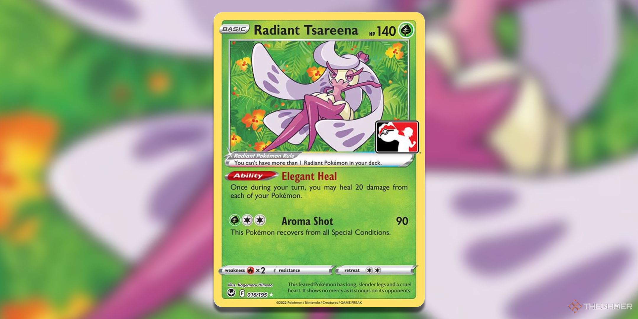 Prize Series Radiant Tsareena Pokemon TCG card art.