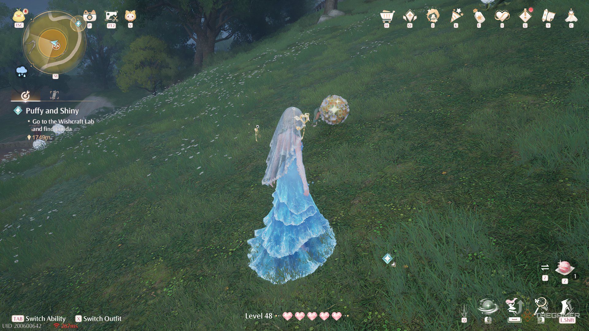 Nikki has found a Blossom Beetle behind a Florapom in Infinity Nikki.