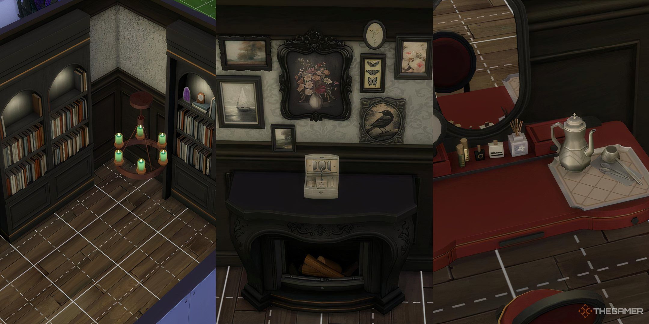 A collage image of the furniture items in the Secret Sanctuary Sims 4 pack.