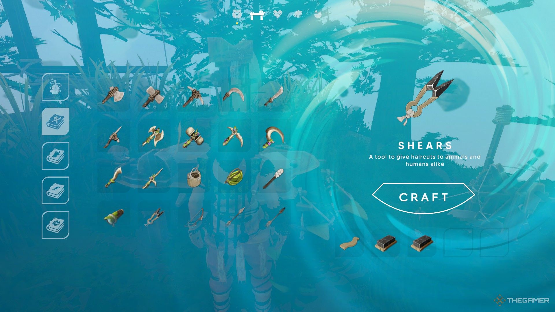 Shears are shown in the crafting menu in Aloft.