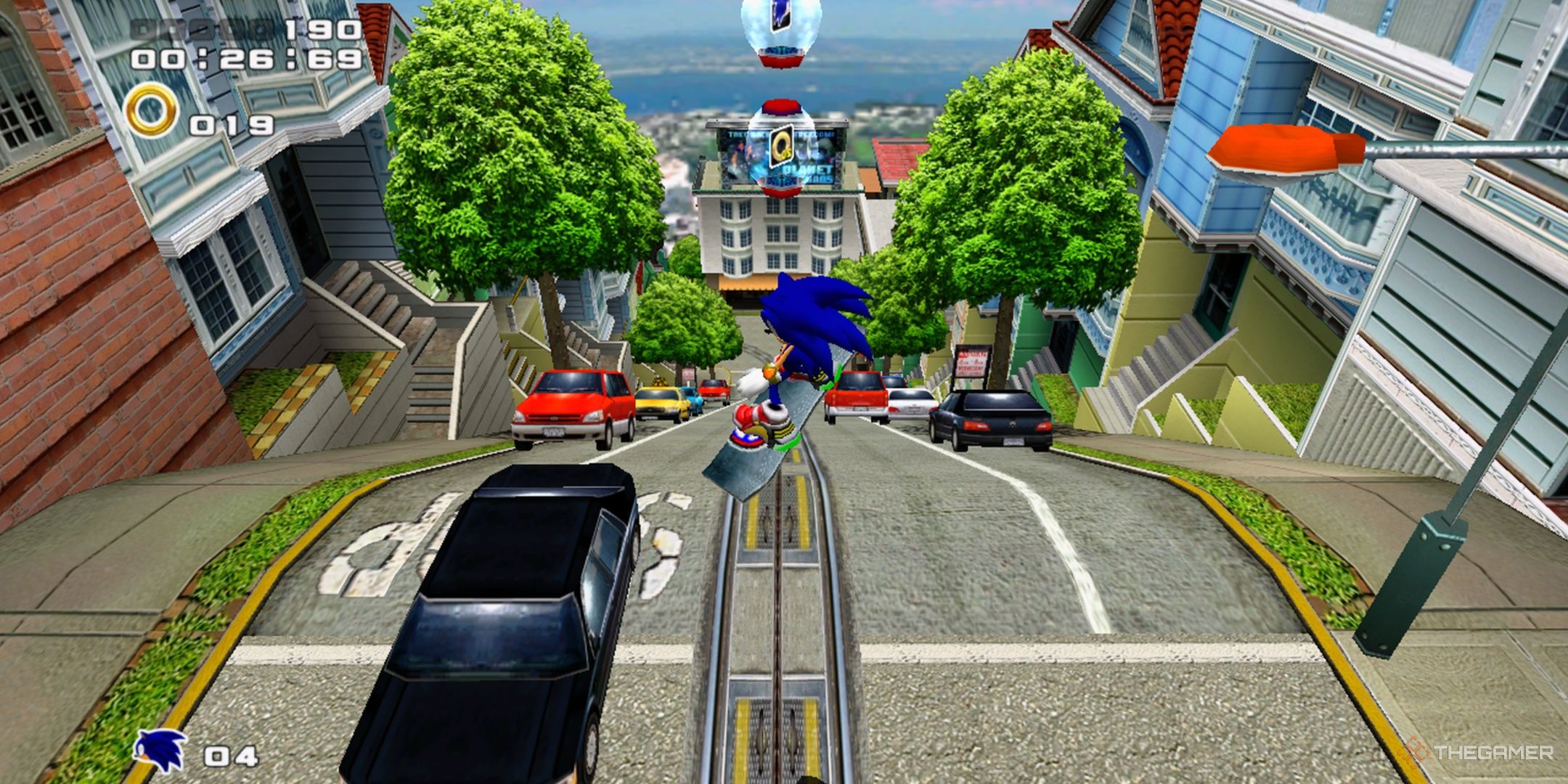 Sonic skating through City Escape in Sonic Adventure 2.