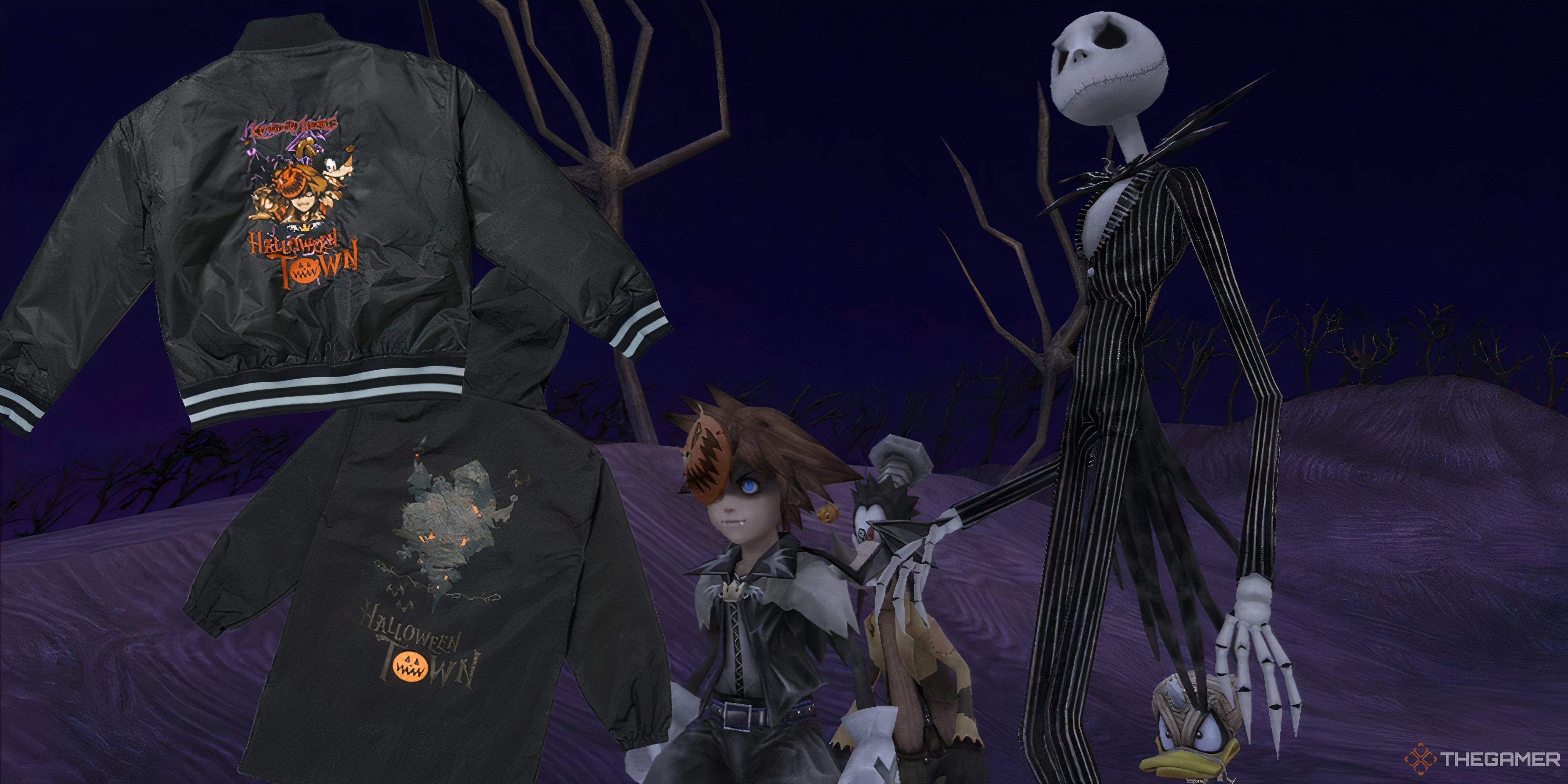 sora and jack skellington in kingdom hearts looking at halloween town jackets.