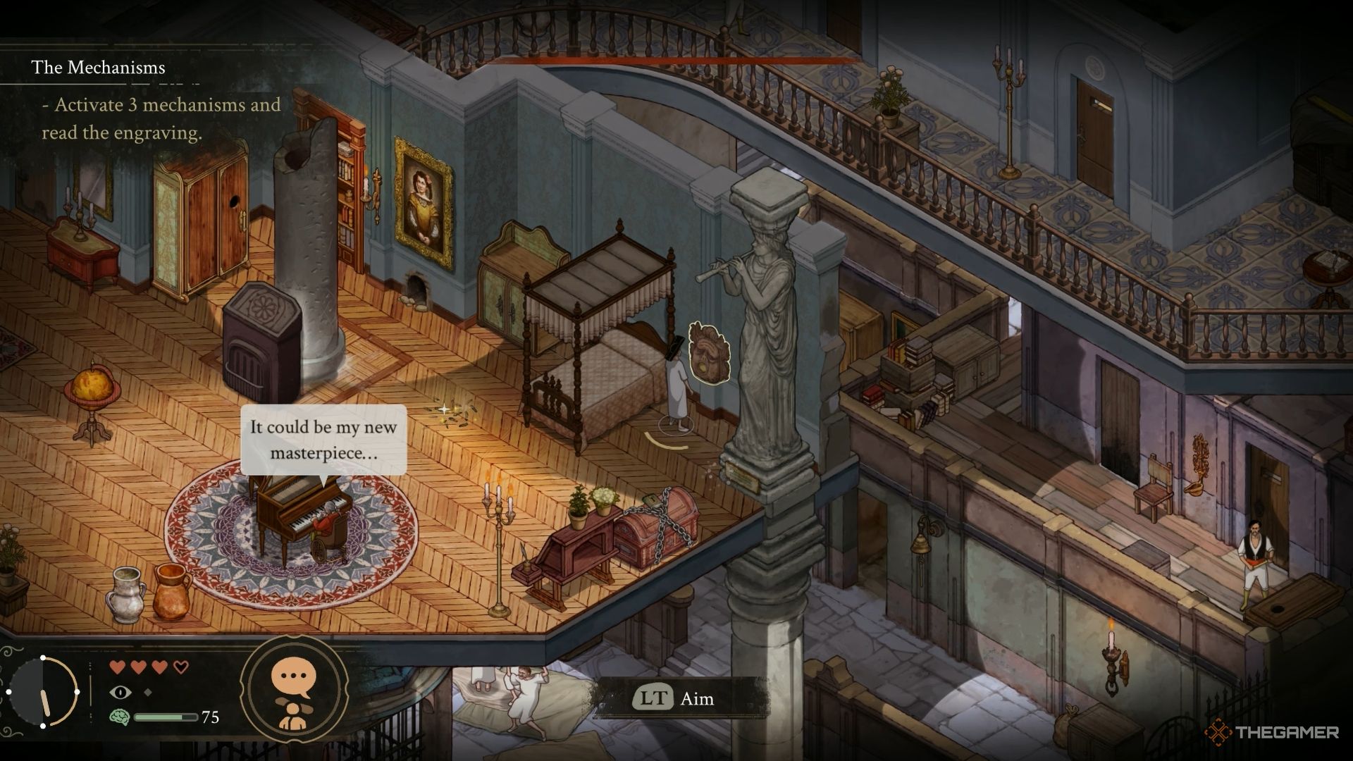 Alfredo interacts with the mechanism that is located on the Pianist&rsquo;s room in The Stone Of Madness.