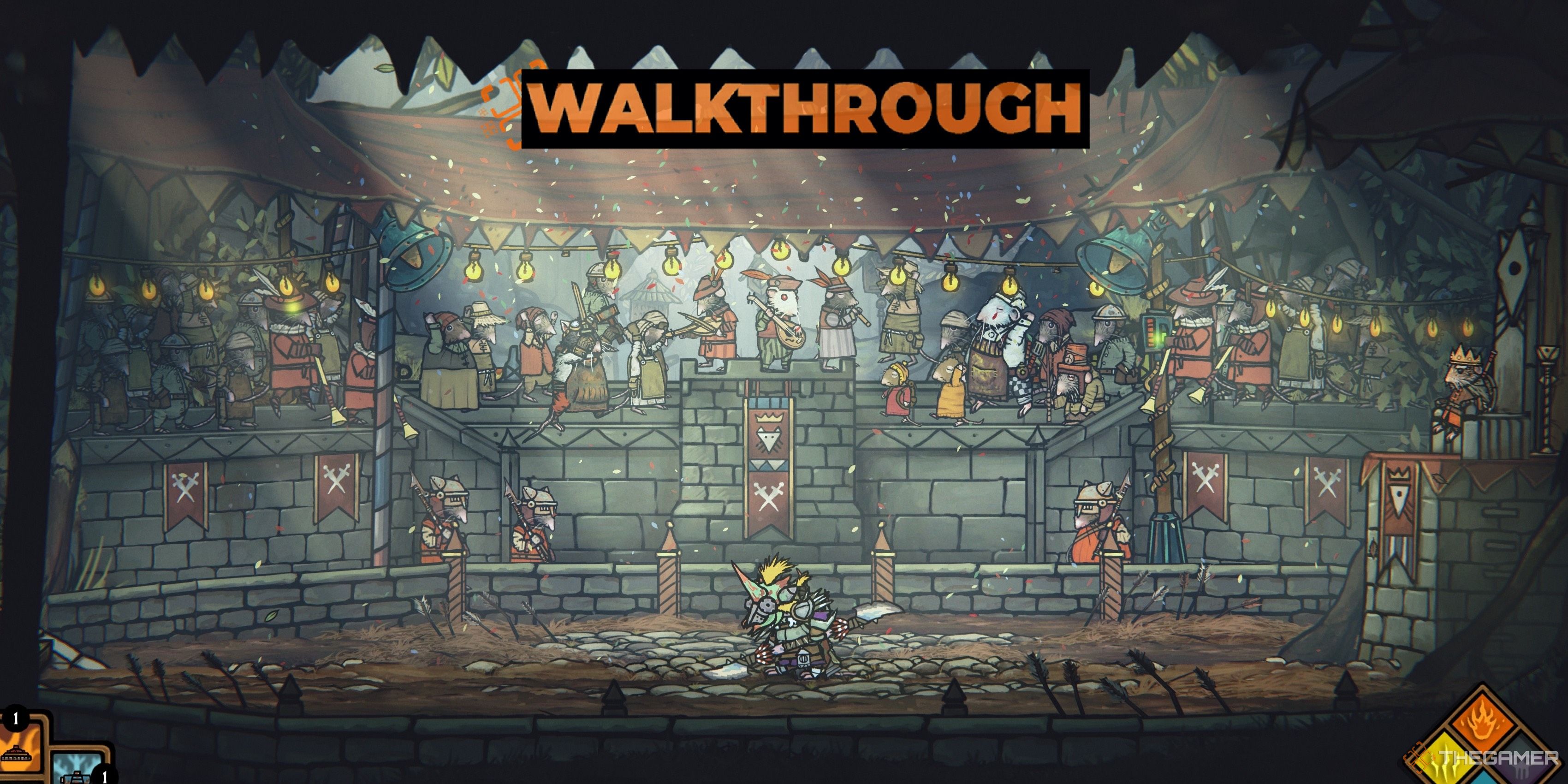 Arlo stands in the Trial Grounds during Finding Fellowship in Tails Of Iron 2: Whiskers Of Winter.
