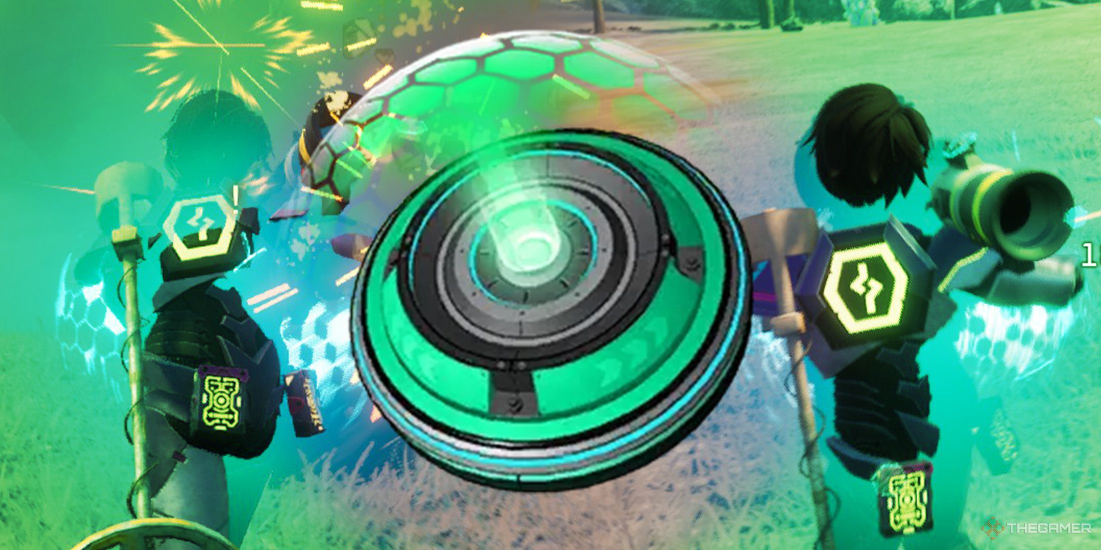 The Advanced Shield image on the middle while the player protects from the attacks on the left and right sides in Palworld