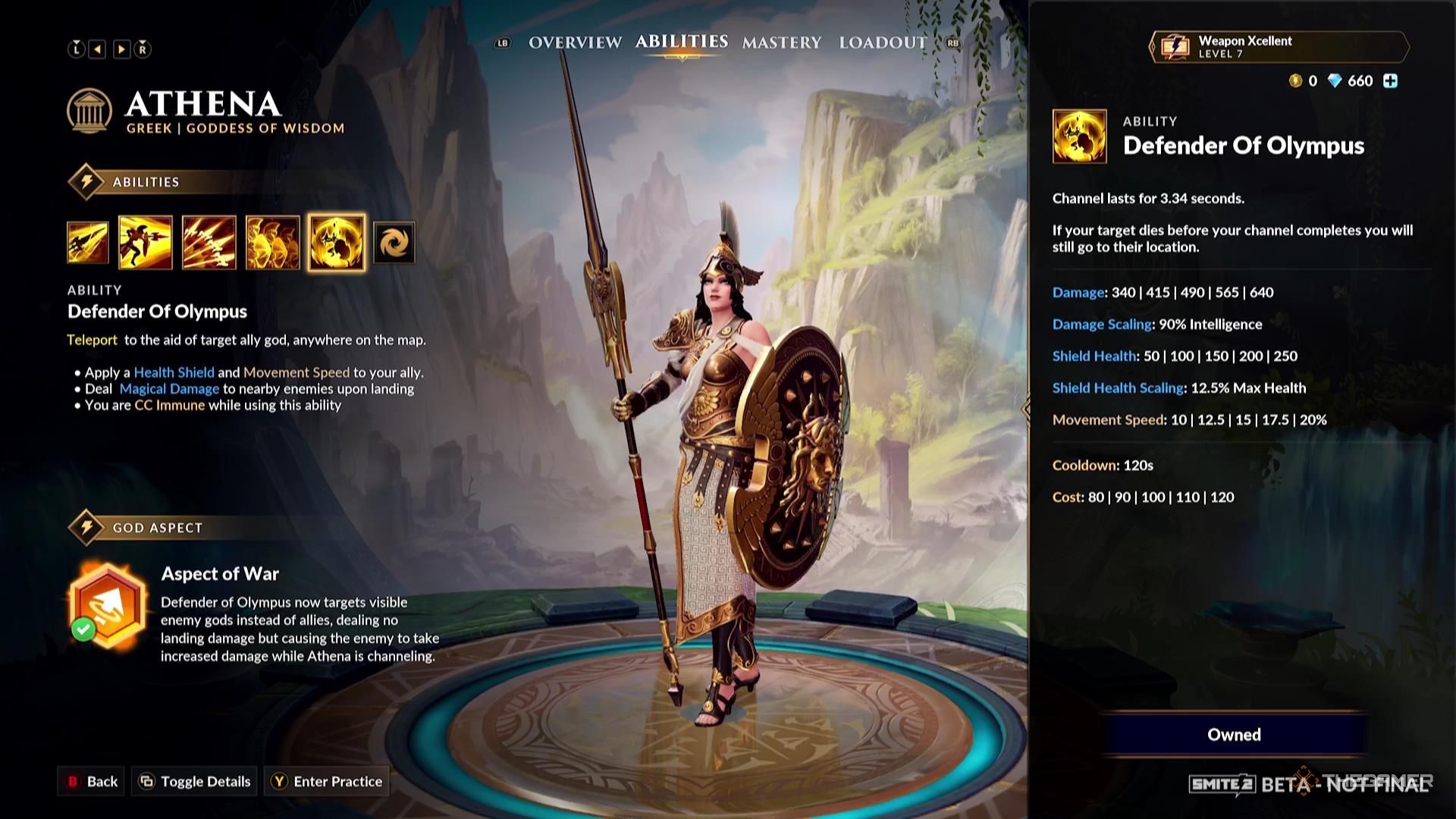 The Aspect Of War God Aspect for Athena in Smite 2.