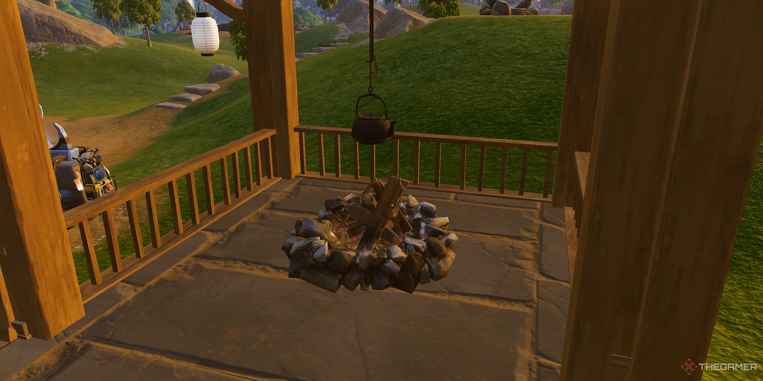 One of the campfires located on the battle royale map in Fortnite.