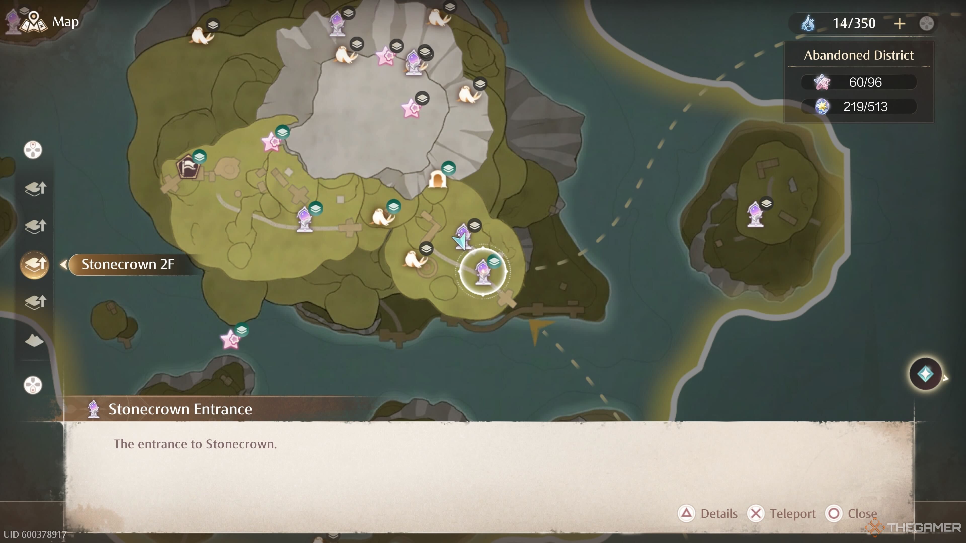 The location of the Stonecrown Entrance Warp Spire in Infinity Nikki.
