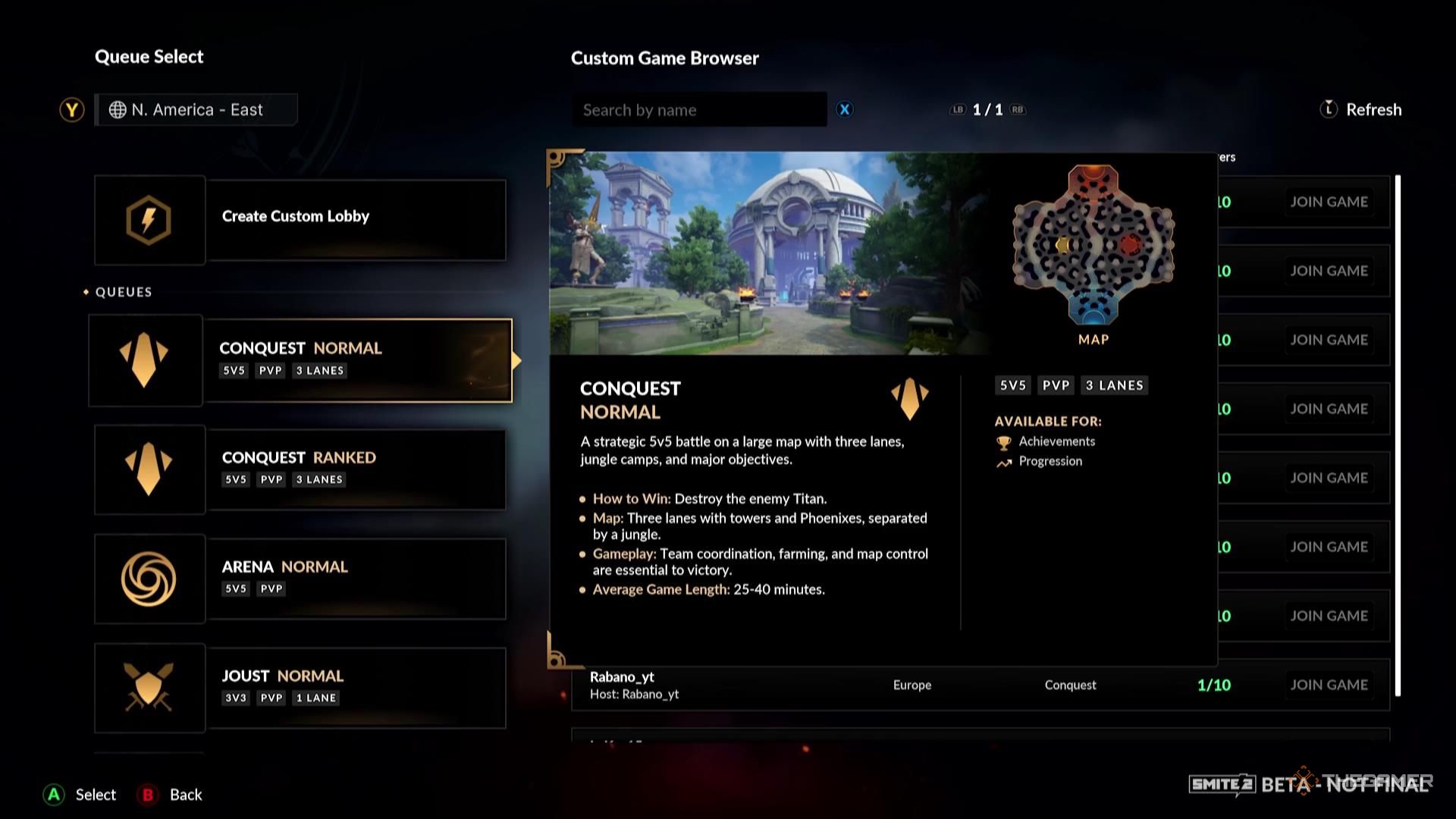 The Normal Conquest playlist in Smite 2.