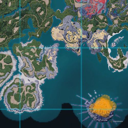 The orange-colored areas shows the possible Penking spawn location on the map in Palworld