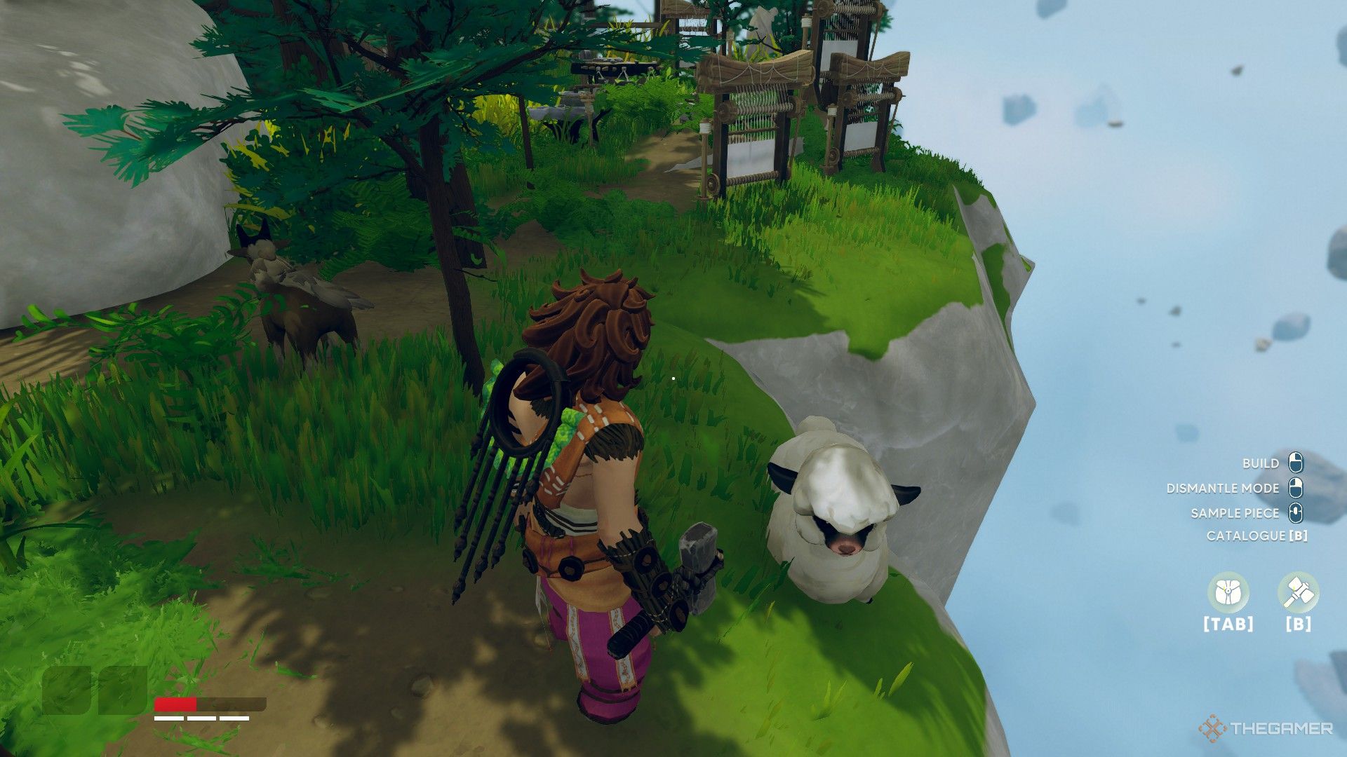 The player is standing in front of a sheep in Aloft.