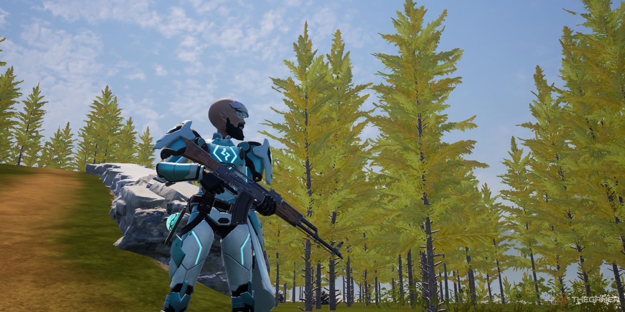 The image shows the player carrying a Makeshift Assault Rifle in Palworld.