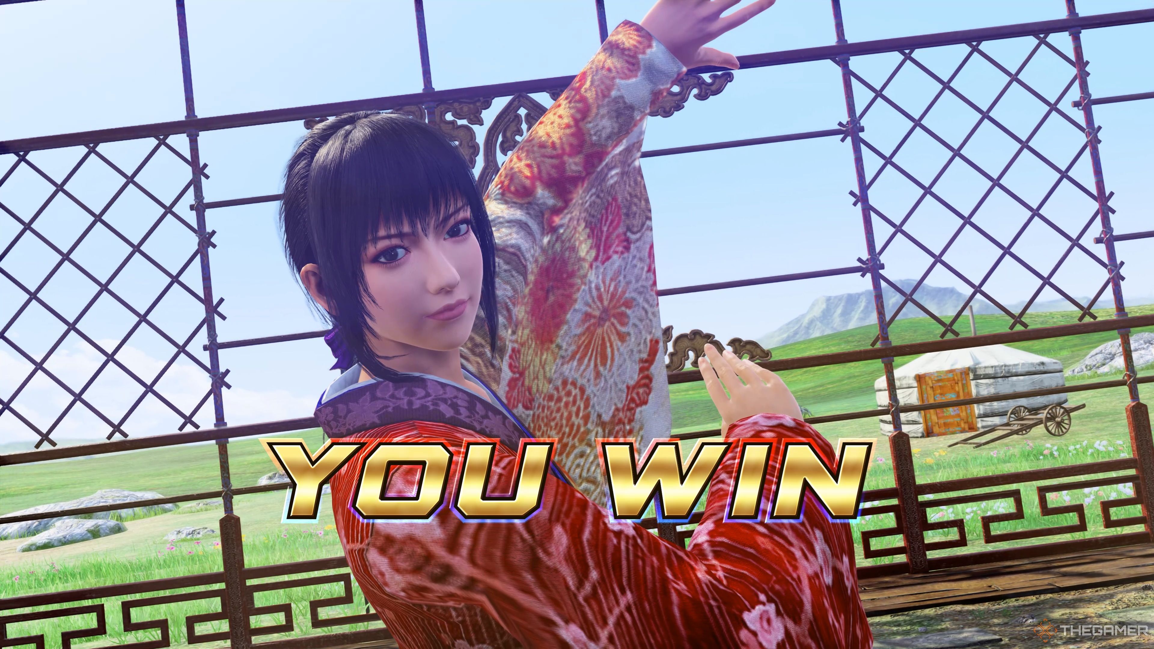 Aoi&rsquo;s victory screen in in Virtua Fighter 5 Revo.