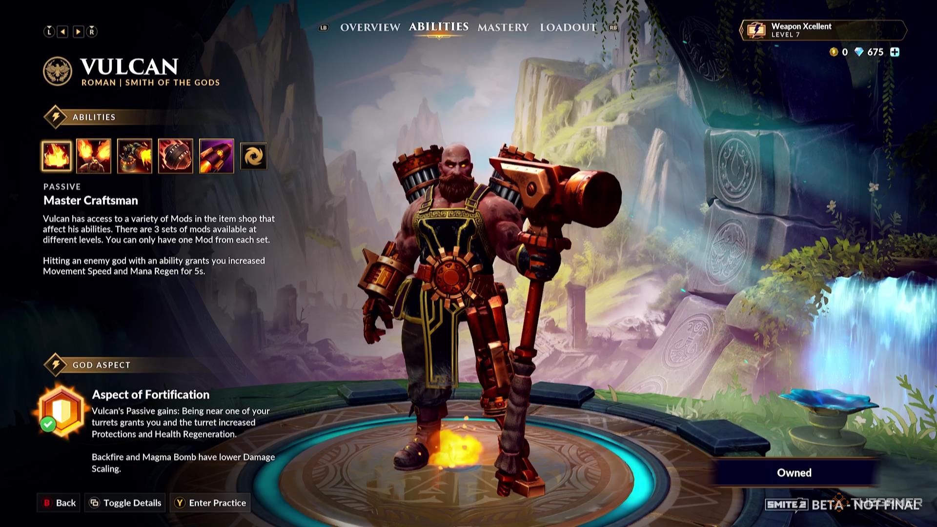 Vulcan&rsquo;s God Aspect in their ability screen of Smite 2.