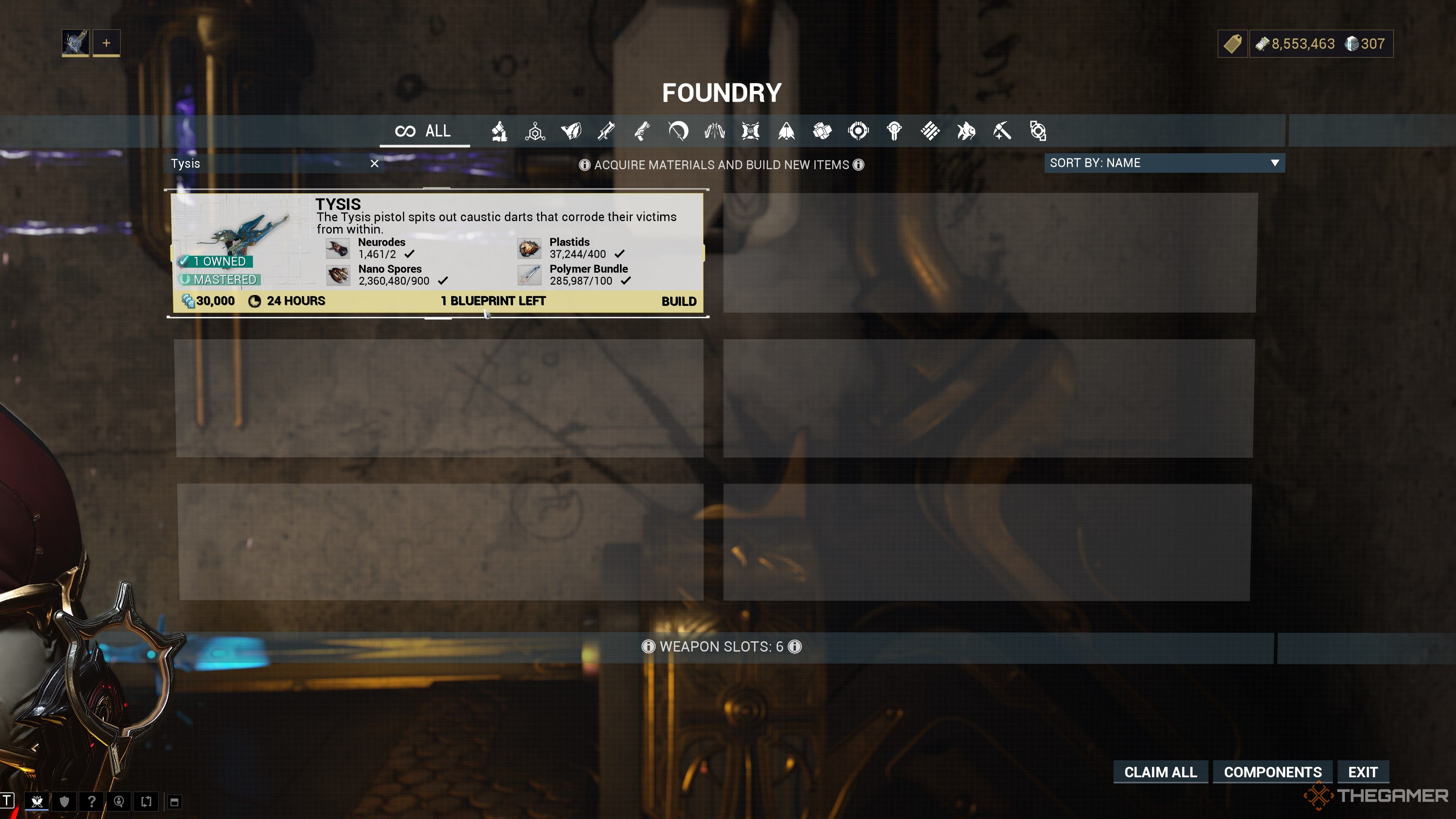 Warframe Tysis Crafting Blueprint