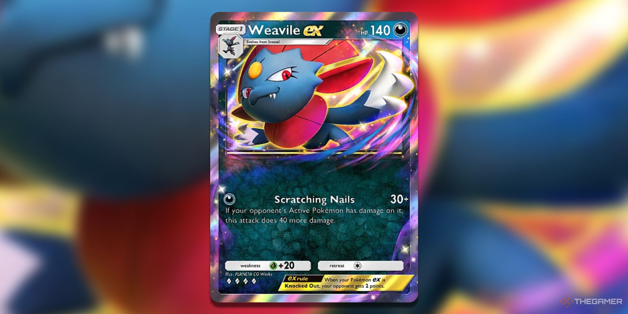 Weavile ex Pokemon TCG Pocket Space Time Smackdown Card Art.