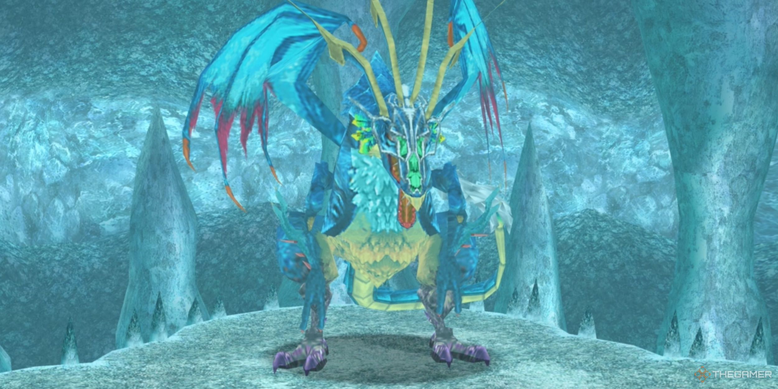 Gildias, Guardian of the Icy Depths, emerging from a barrier of ice in Ys Memoire: The Oath in Felghana.