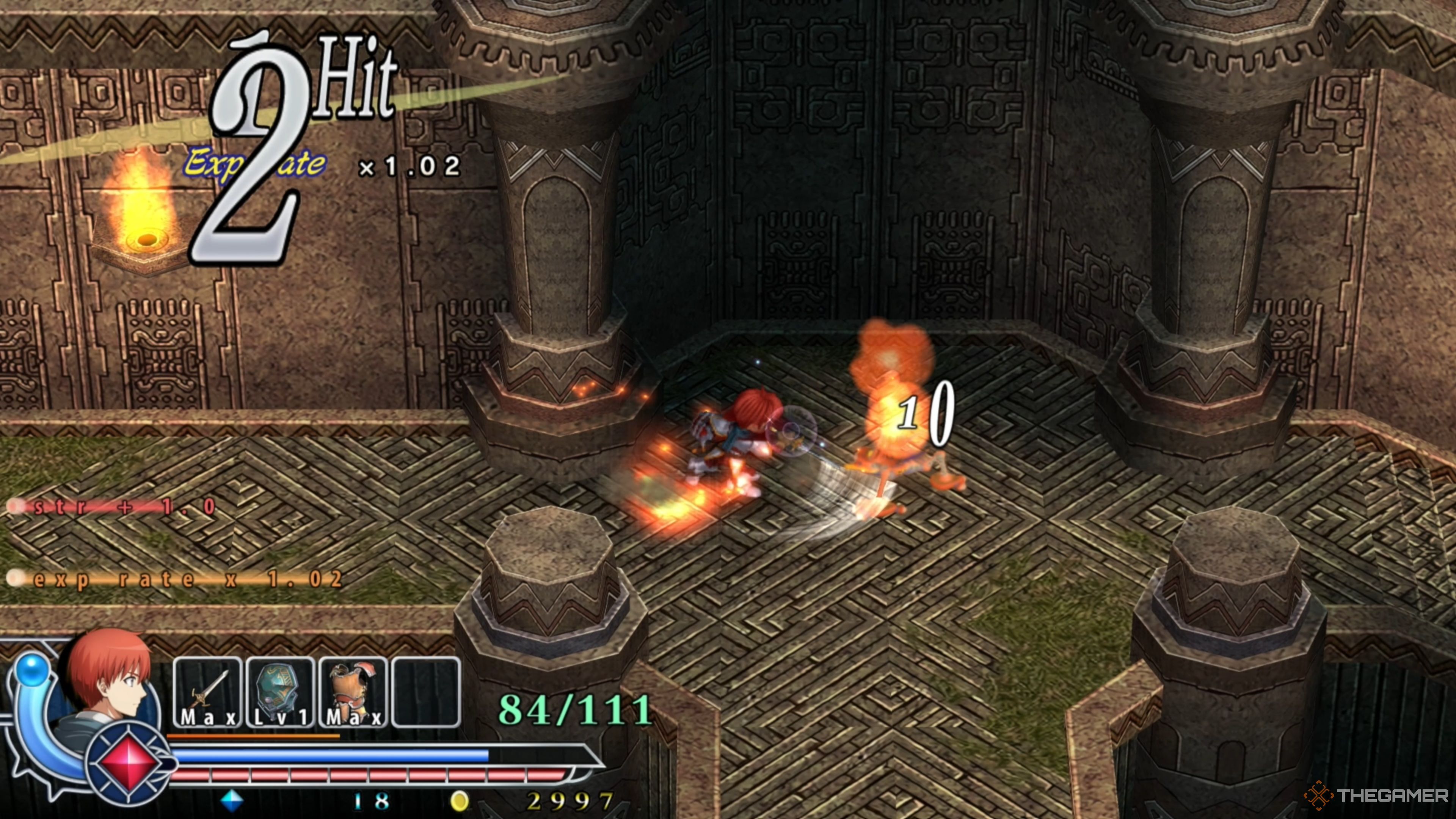 Adol attacking a Barl within the Illburns Ruins in Ys Memoire: The Oath in Felghana.