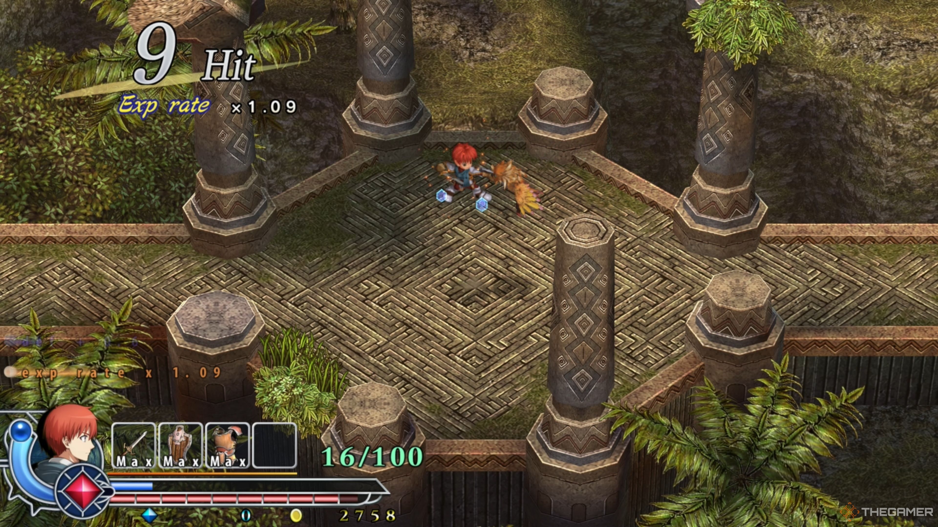 Adol attacking a Fazle within the Illburns Ruins in Ys Memoire: The Oath in Felghana.