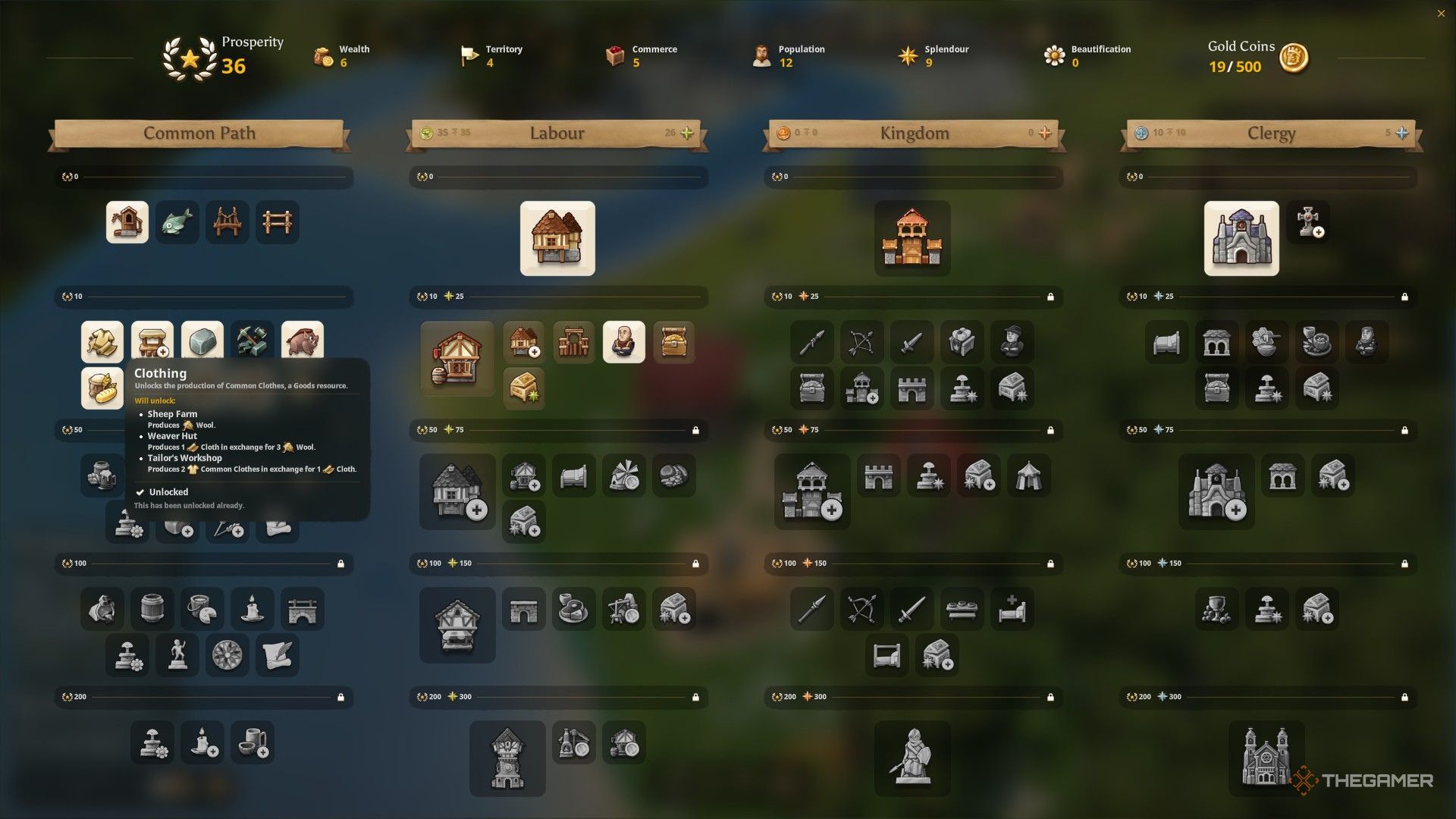 The image shows the Clothing option from the Progression menu in Foundation.